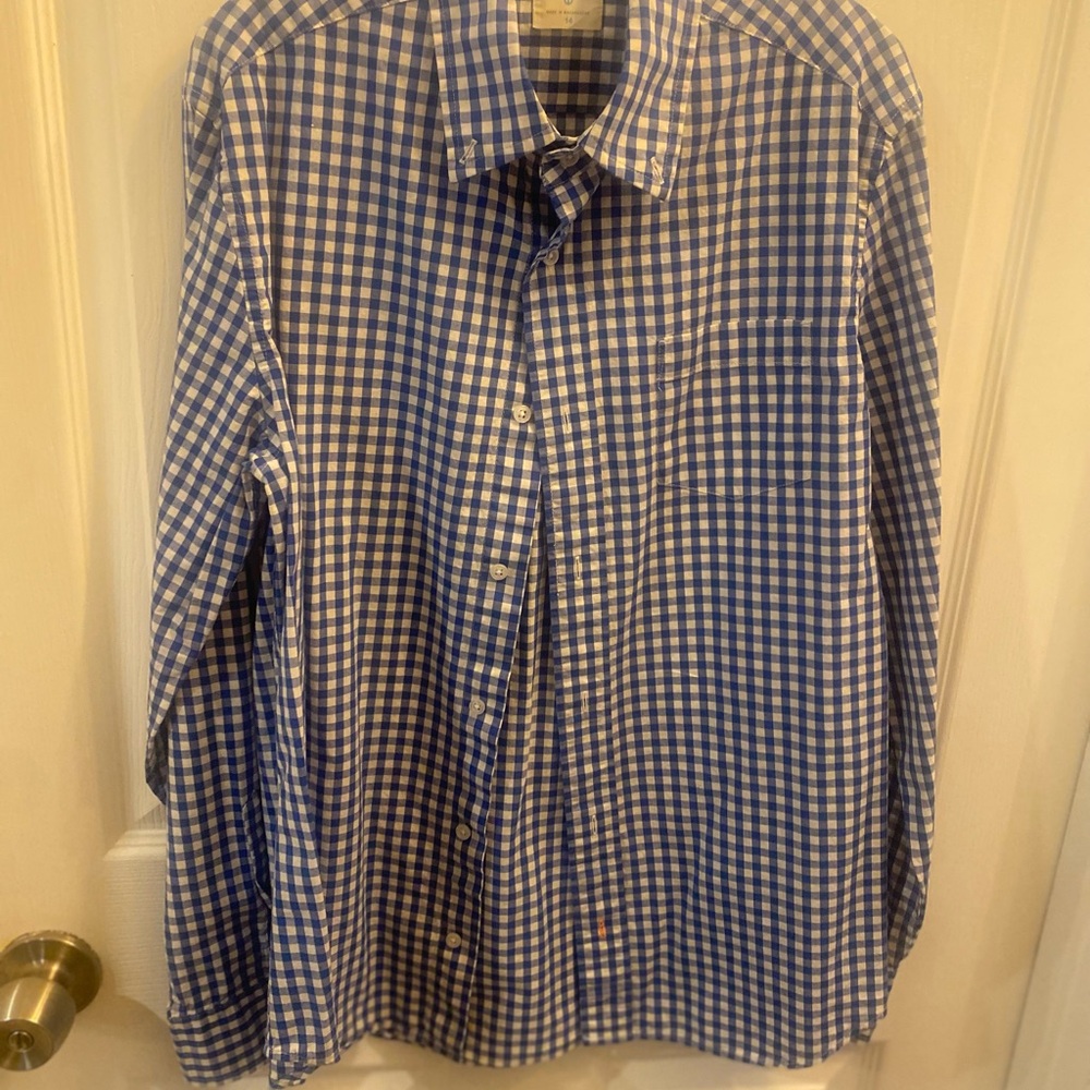 J.Crew Crewcuts Boys Blue & White Check Button-Down | Size 14 | Like New